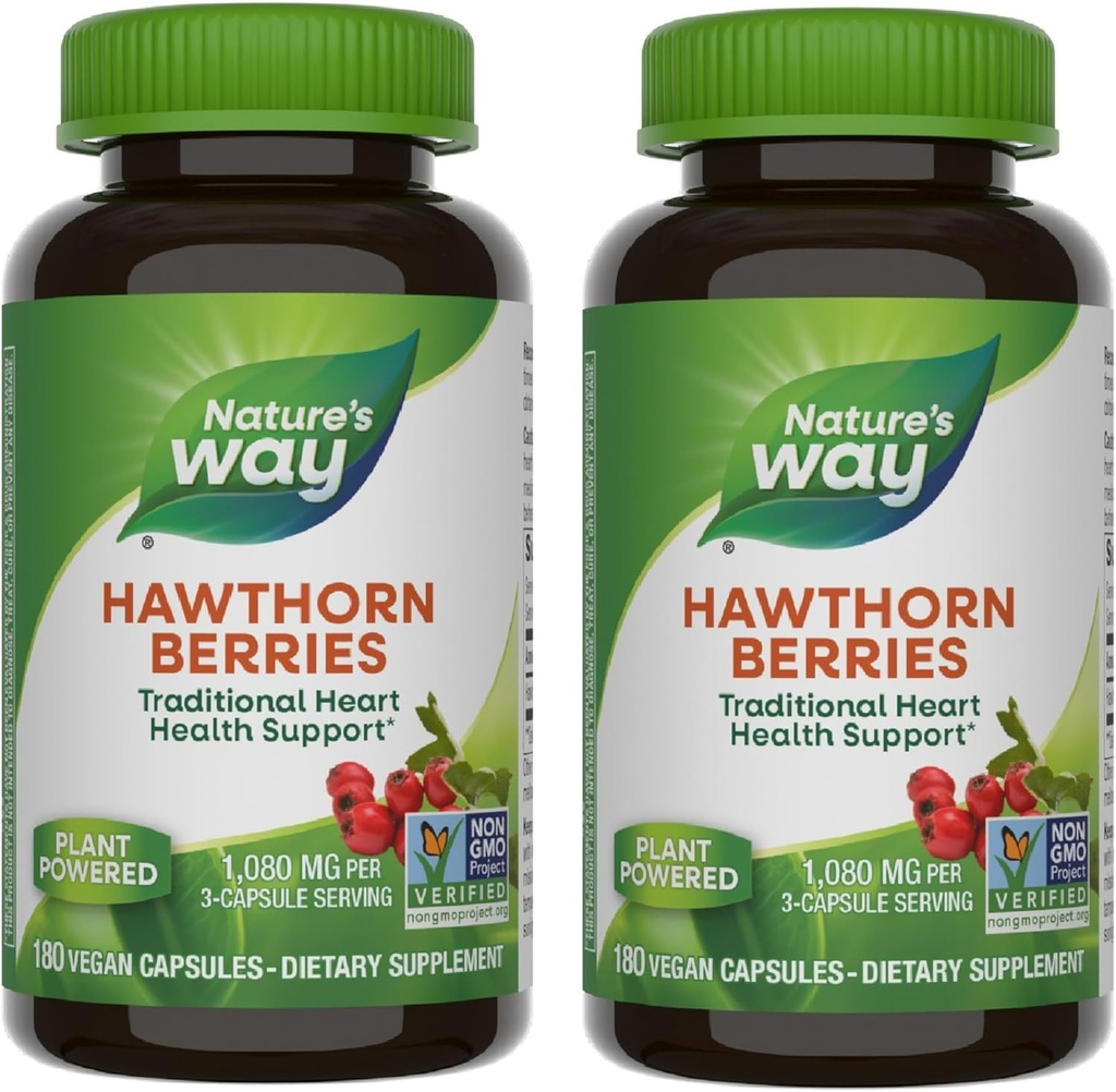 Nature's Way Herbal Hawthorn Berries, Traditional Heart Health Support*, 180 Vegan Capsules (Packaging May Vary) - 2 Pack 2
