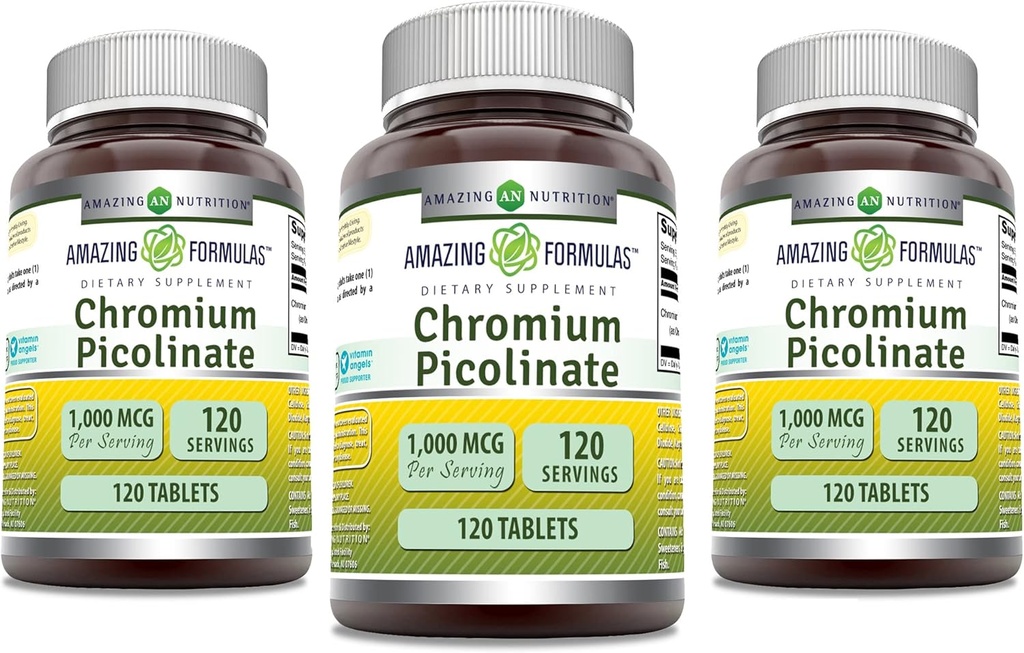 Amazing Formulas Chromium Picolinate | 1000 Mcg Tablets Supplement | Non-GMO | Gluten Free | Made in USA (3 Pack, 120 Count) 2