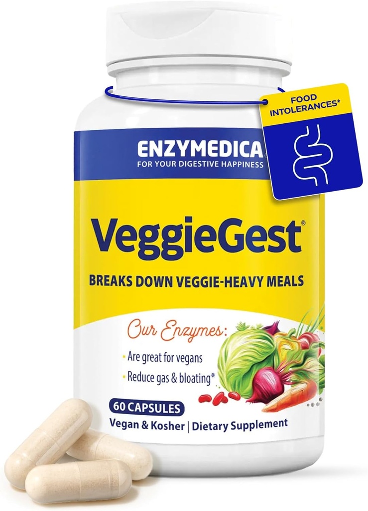 Enzymedica, VeggieGest, Digestive Enzymes, Supports Occasional Gas & Bloating Relief from High Fiber Meals, for Vegan & Vegetarian Diets, Enzyme Blend for Digestive Health, 60 Count 2