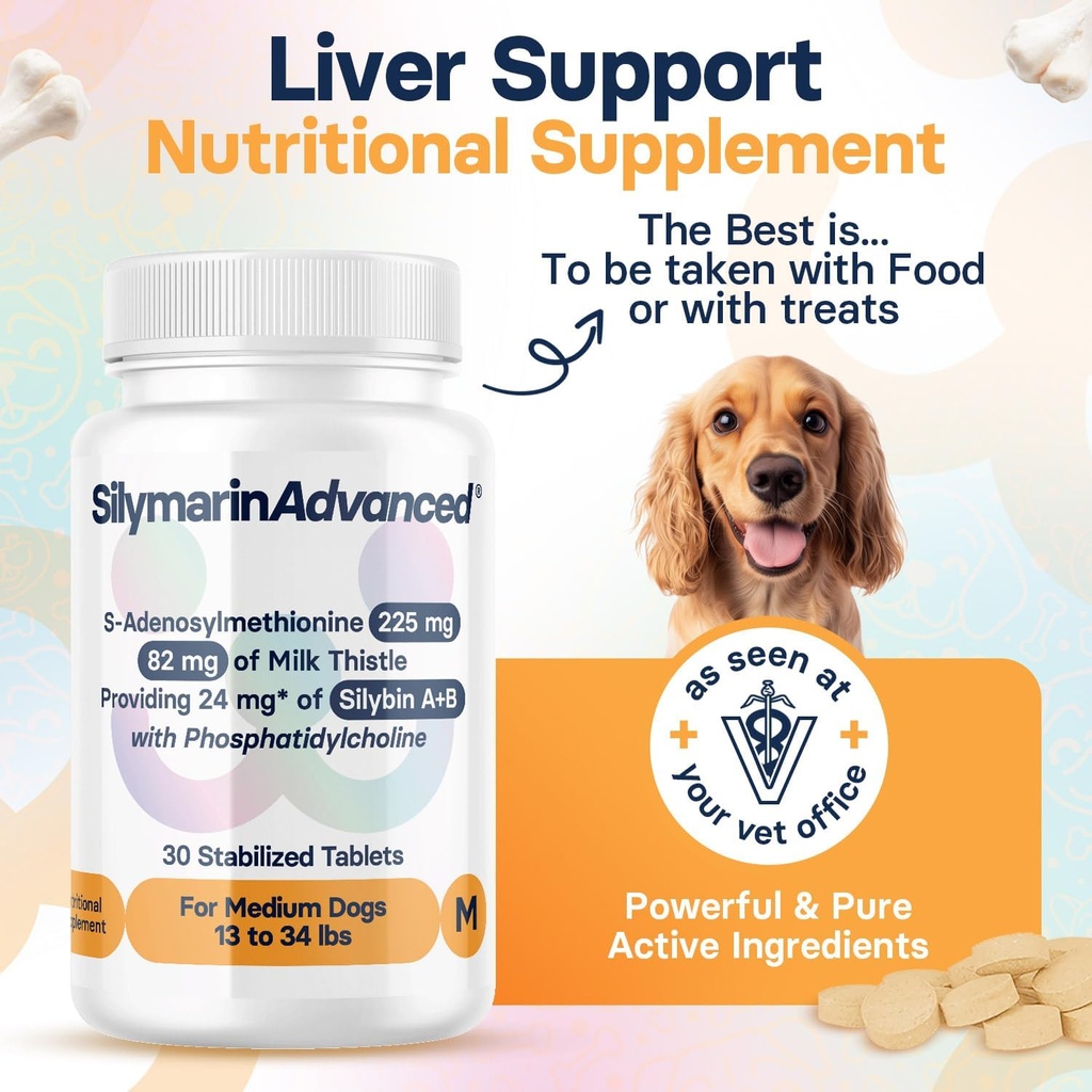 Liver Health Supplement for Medium Dogs - Milk Thistle for Dogs Liver Support with S-Adenosylmethionine (Same) & Silybin - 30 Tablets 3
