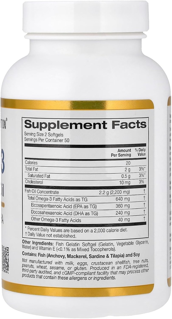 California Gold Nutrition Omega-3 Premium Fish Oil by California Gold Nutrition, Concentrated Formula with EPA & DHA, Support for Optimal Lipid Profile, Gluten Free, 100 Fish Gelatin Softgels - 2 Pack 3