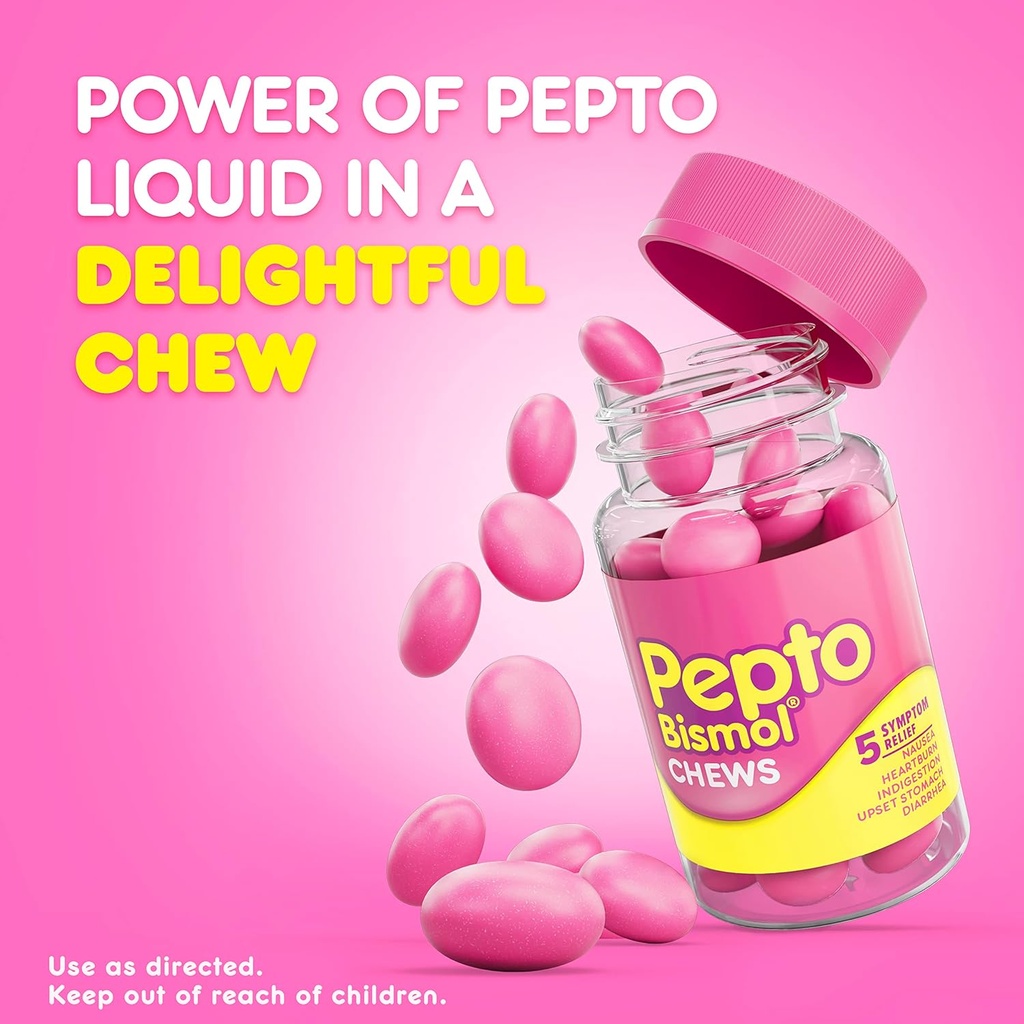 Pepto Bismol Chews, Fast and Effective Digestive Relief from Nausea, Heartburn, Indigestion, Upset Stomach, Diarrhea, 72 Total (3 Packs of 24) 5