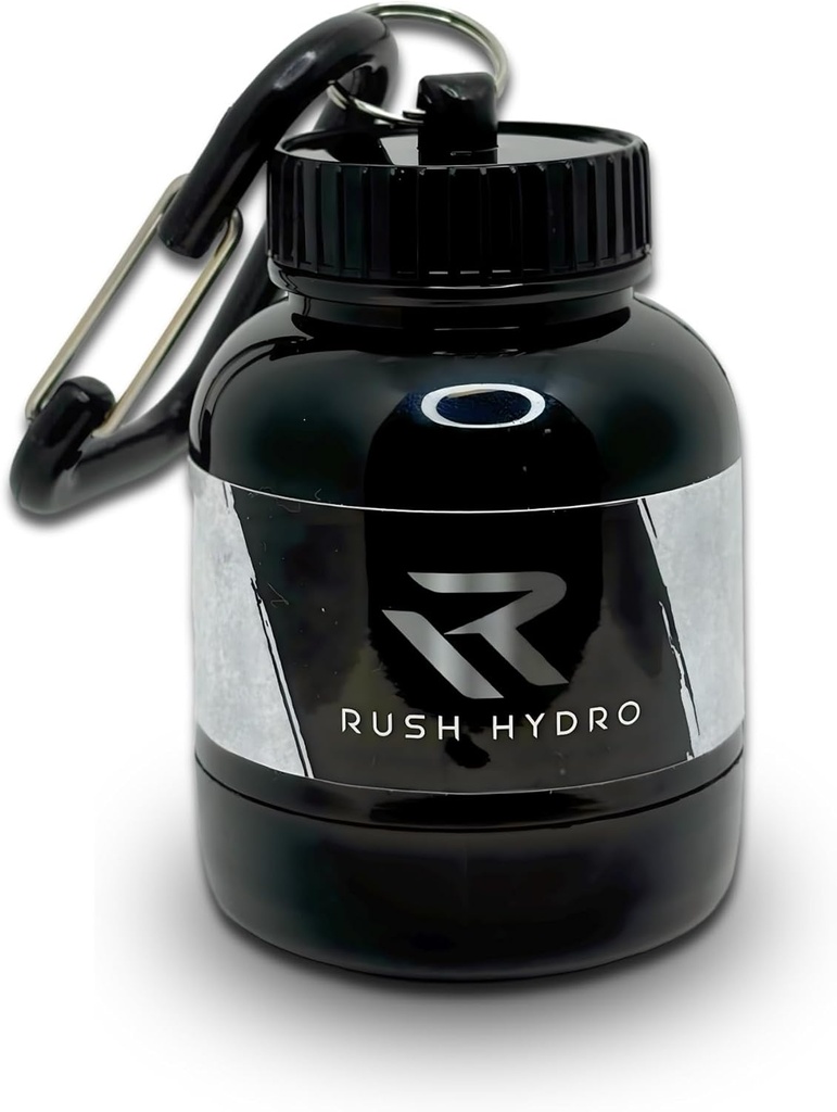 RUSH HYDRO Supplement Protein Powder Funnel Keychain, Travel Protein Powder Container with Dual Screw Cap, 100 mL Container for Hydration Powder & Supplements, Black 2