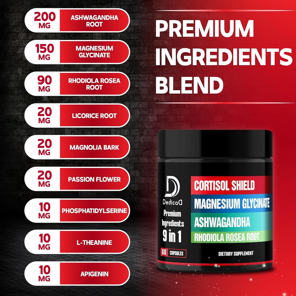 9in1 Cortisol Shield - Magnesium Glycinate & Ashwagandha with Rhodiola, Phosphatidylserine, Passion Flower, L-Theanine, Apigenin, Licorice, Magnolia - Rest Well & Mood Balance - 60 Count 4