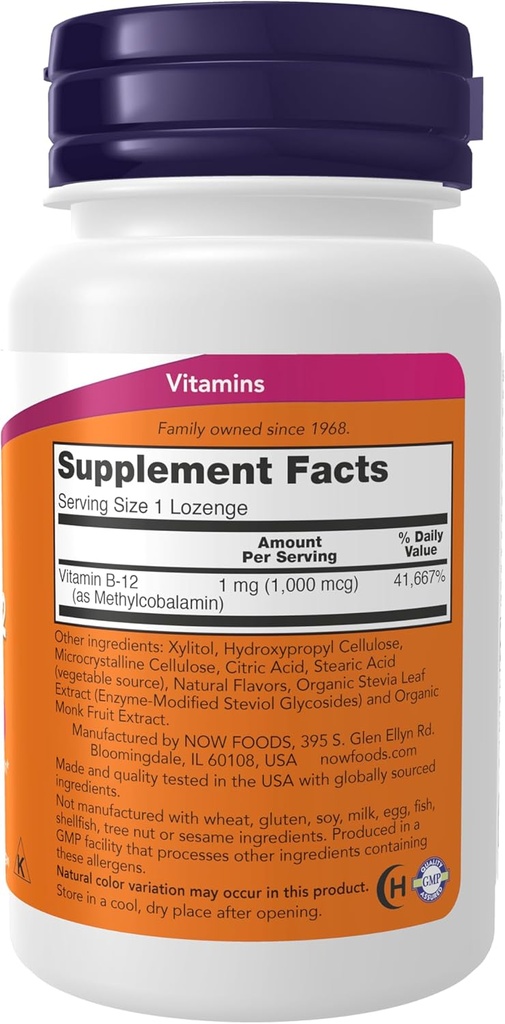 NOW Supplements, Methyl B-12 (Methylcobalamin) 1,000 mcg, Nervous System Health*, 100 Lozenges 3