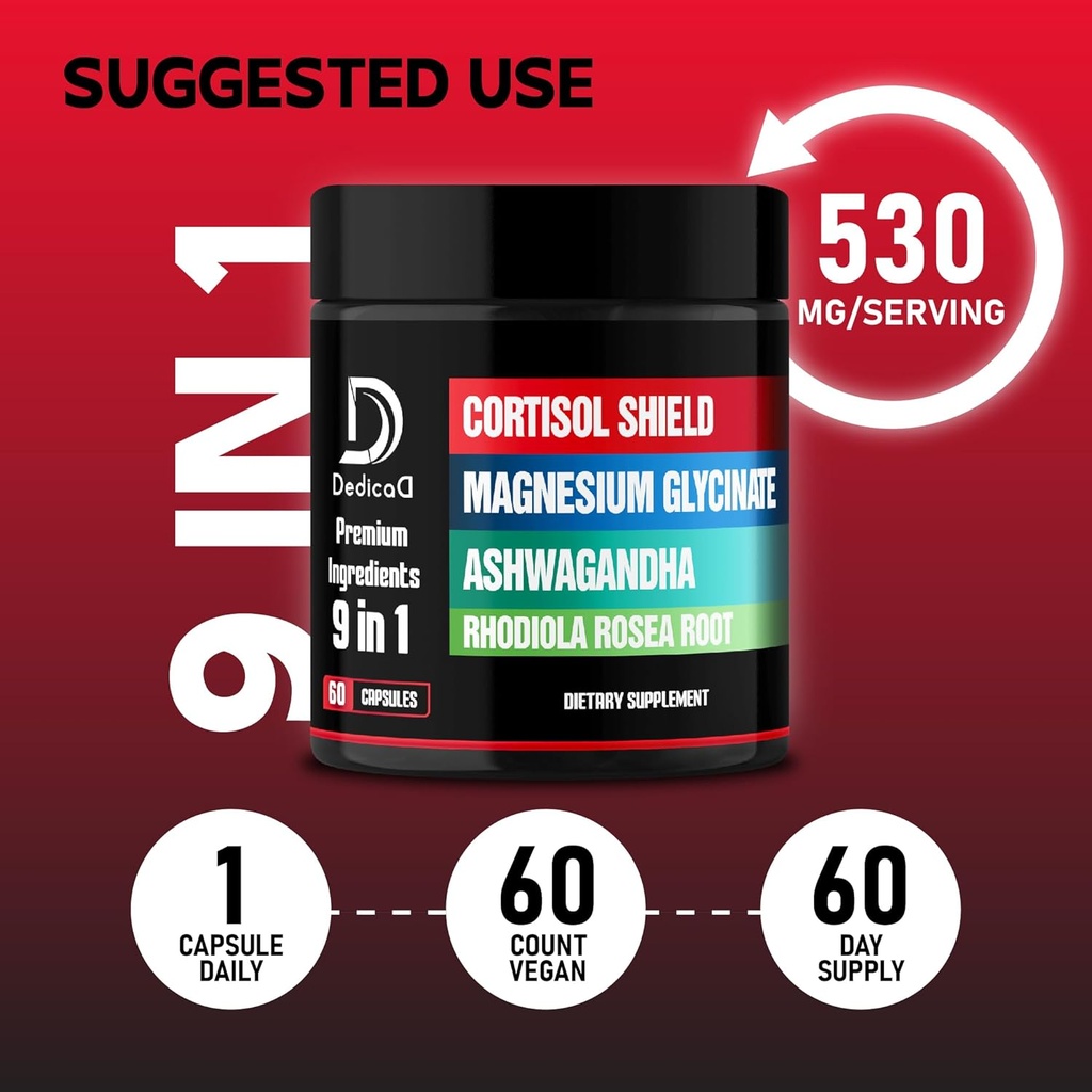 9in1 Cortisol Shield - Magnesium Glycinate & Ashwagandha with Rhodiola, Phosphatidylserine, Passion Flower, L-Theanine, Apigenin, Licorice, Magnolia - Rest Well & Mood Balance - 60 Count 6