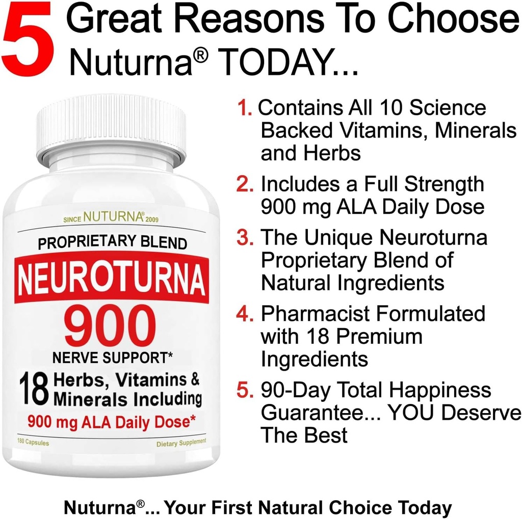 Neuropathy Support Nerve Supplement with 900 mg Pure Alpha Lipoic Acid - Maximum Strength Formula, Fortify Nerves in Fingers, Hands, Toes, & Feet - Best Peripheral Relief Support - 180 Capsules 3