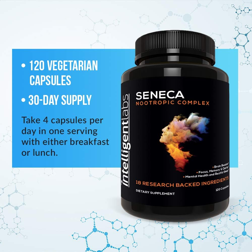 Intelligent Labs Seneca Nootropic Brain Support Supplement | Focus, Memory & Clarity | 18 Brain-Boosting Ingredients | B-Complex Vitamins, Lion’s Mane & Ashwagandha | Caffeine & Stimulant Free 4