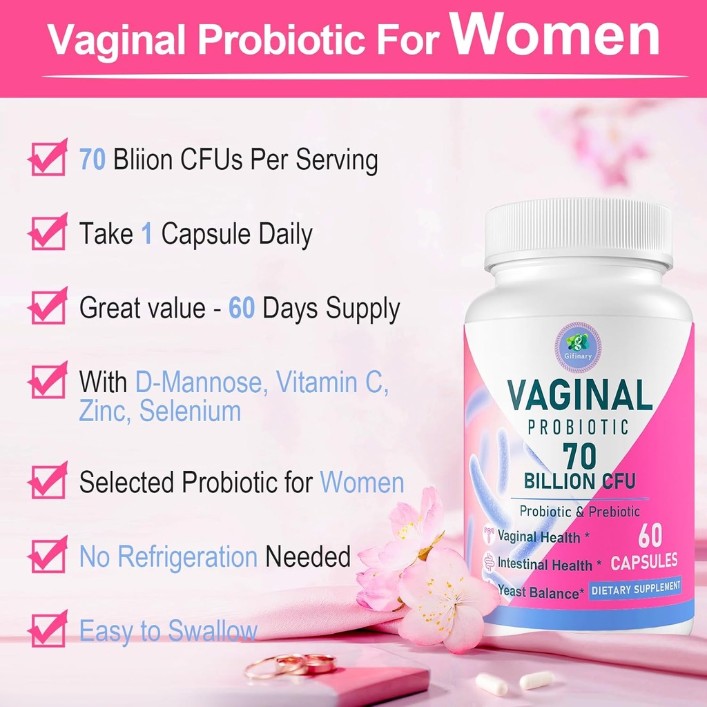 Vaginal Probiotics, PH Balance for Women, 70 Billion CFUs Womens Probiotic for Vaginal Health, Urinary, Odor Control, Flor, Ph Balance & Hormone, with Prebiotic & D-Mannose - Shelf Stable, 60 Caps 4