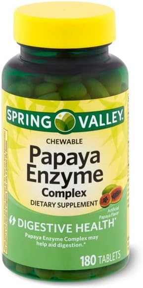 Spring Valley Spring - Valley Papaya Enzyme Complex Tablets - 180 Chewable Tablets Pack of 2 180 Count (Pack of 2) 2
