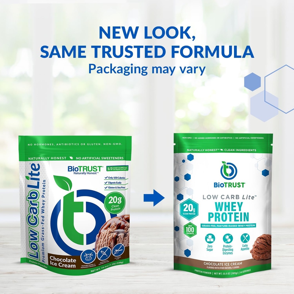 BioTrust Low Carb Lite, 20 Grams of Grass-Fed Whey Protein Isolate, 100 Calories, ProHydrolase Digestive Enzymes, Non-GMO, Free from Soy and Gluten, rBGH-Free (14 Servings) (Chocolate Ice Cream) 3