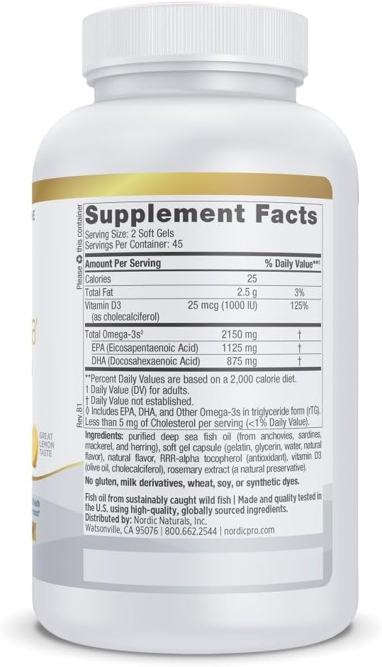 Nordic Naturals ProOmega 2000-D, Lemon Flavor - 90 Soft Gels - 2150 mg Omega-3 + 1000 IU D3 - Ultra High-Potency Fish Oil - EPA & DHA - Brain, Heart, & Immune Health - Non-GMO - 45 Servings 3