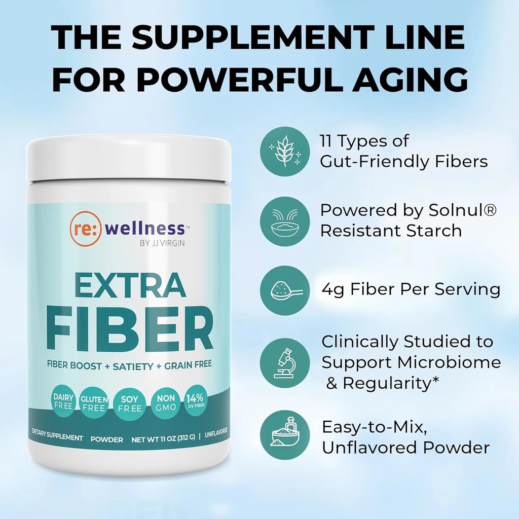 Reignite Wellness by JJ Virgin | Extra Fiber | 12 Fiber Powder Supplement with Psyllium Husk, Pectin, Flax, Cranberry Seed & More | Supports Gut Health | 60 Servings 5