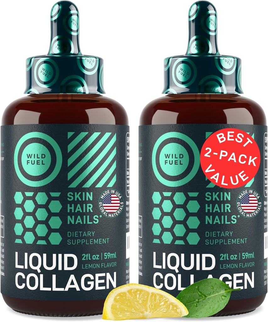 Liquid Collagen Peptides with Biotin Drops - 30,000mcg Collagen Liquid for Women and Men plus Biotin - Youthful Skin, Hair Growth, Strong Nails - Hair Vitamins for Hair Loss - Lemon Flavor - 2x2oz 2