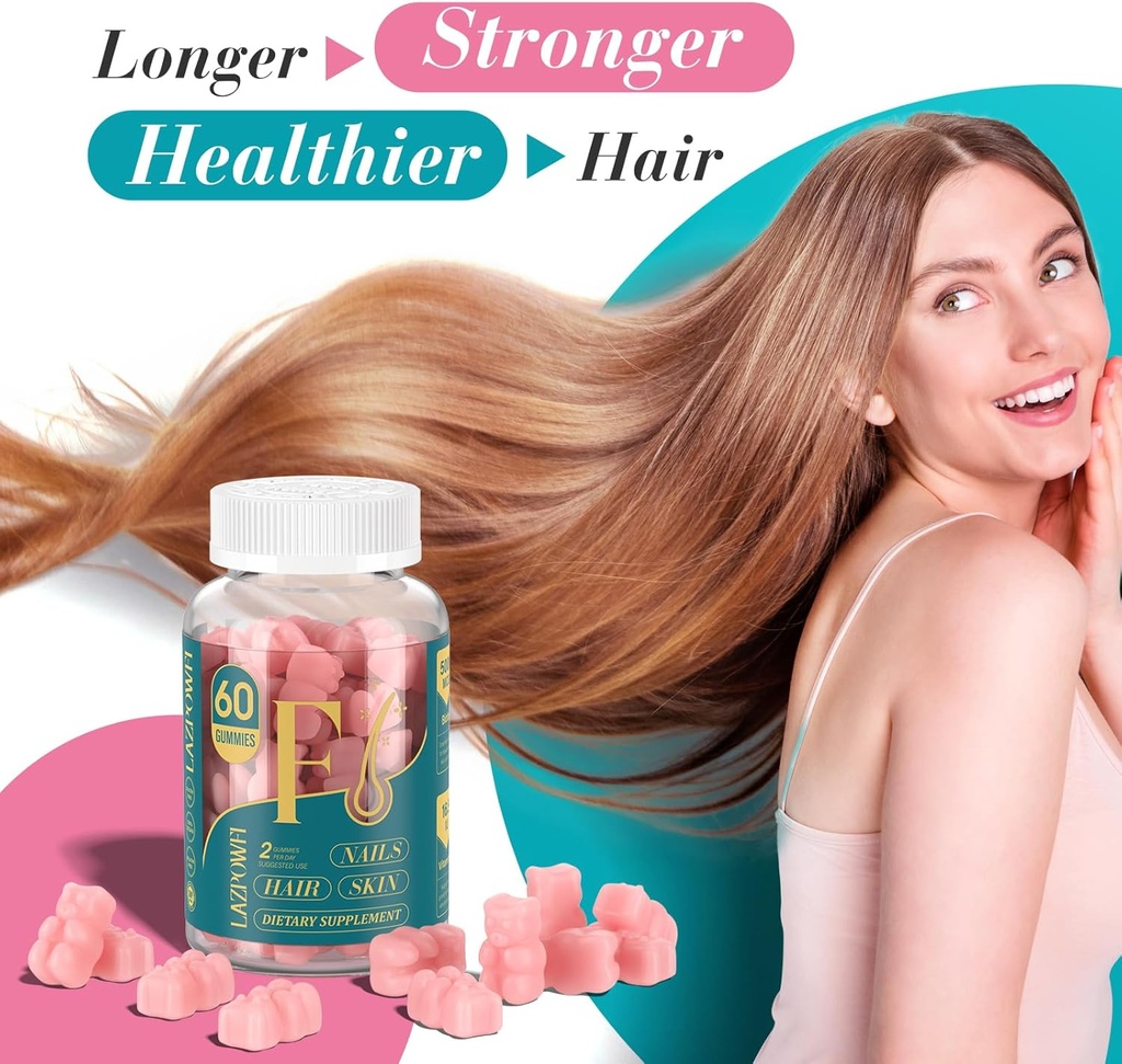 Biotin Gummies -Hair Skin and Nails Vitamins for Men & Women, Vegan Vitamin B7, Supports Hair Growth and Stronger Nails,60 Day Supply-Raspberry-2 Pack 3