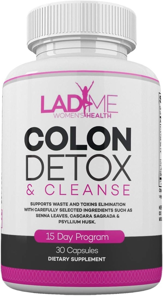 Pure Colon Cleanse & Detox 15 Day Program - Herbal Laxative Constipation Relief with Psyllium Husk, Cascara Sagrada & Senna Leaves - Special Women Intestinal Cleanser by Ladyme - 30 Capsules 2