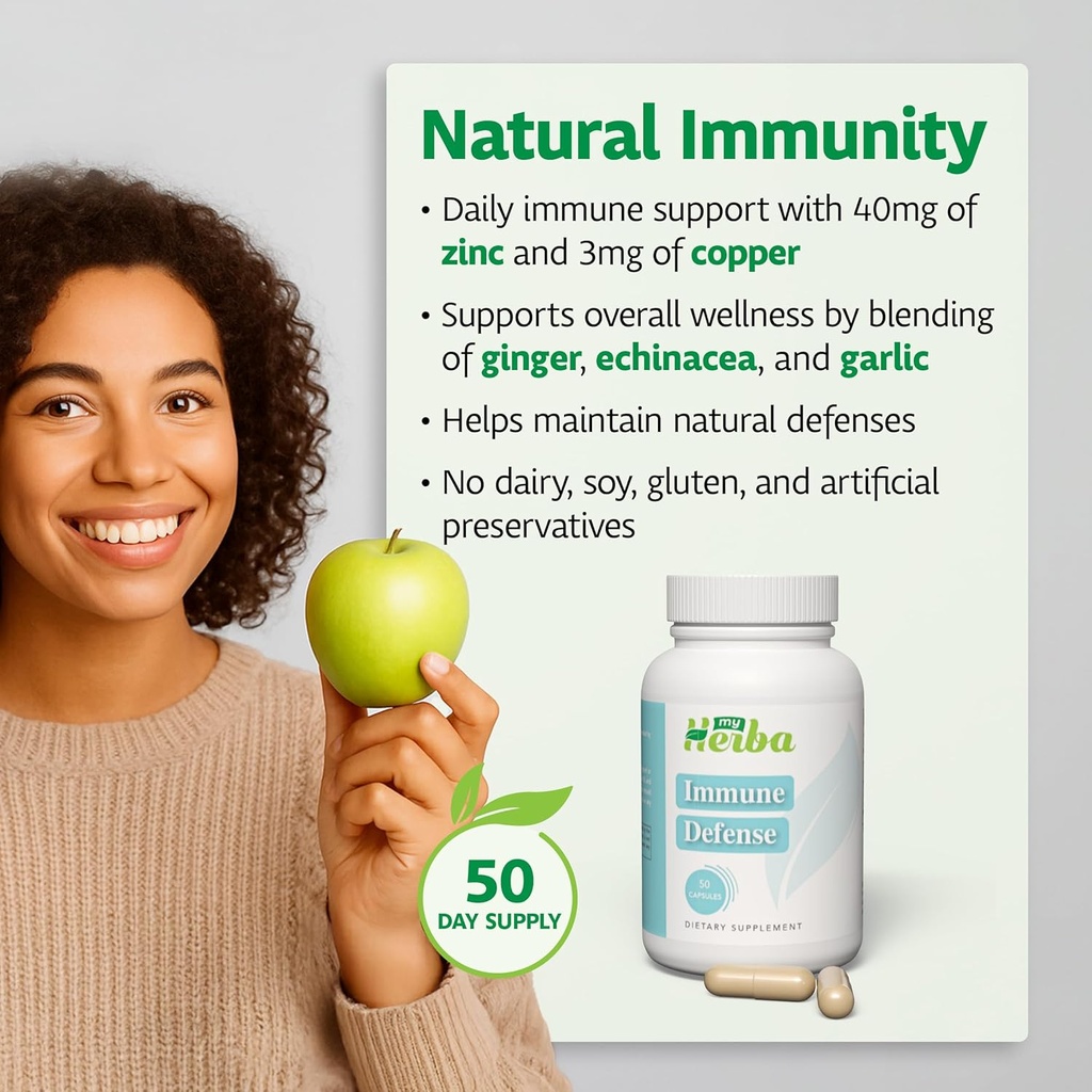 Immune Defense Supplement - Plant-Based Formula with Zinc, Copper, Ginger, Echinacea & Garlic, Daily Wellness and Immune System Support for Adults, 50 Capsules 3
