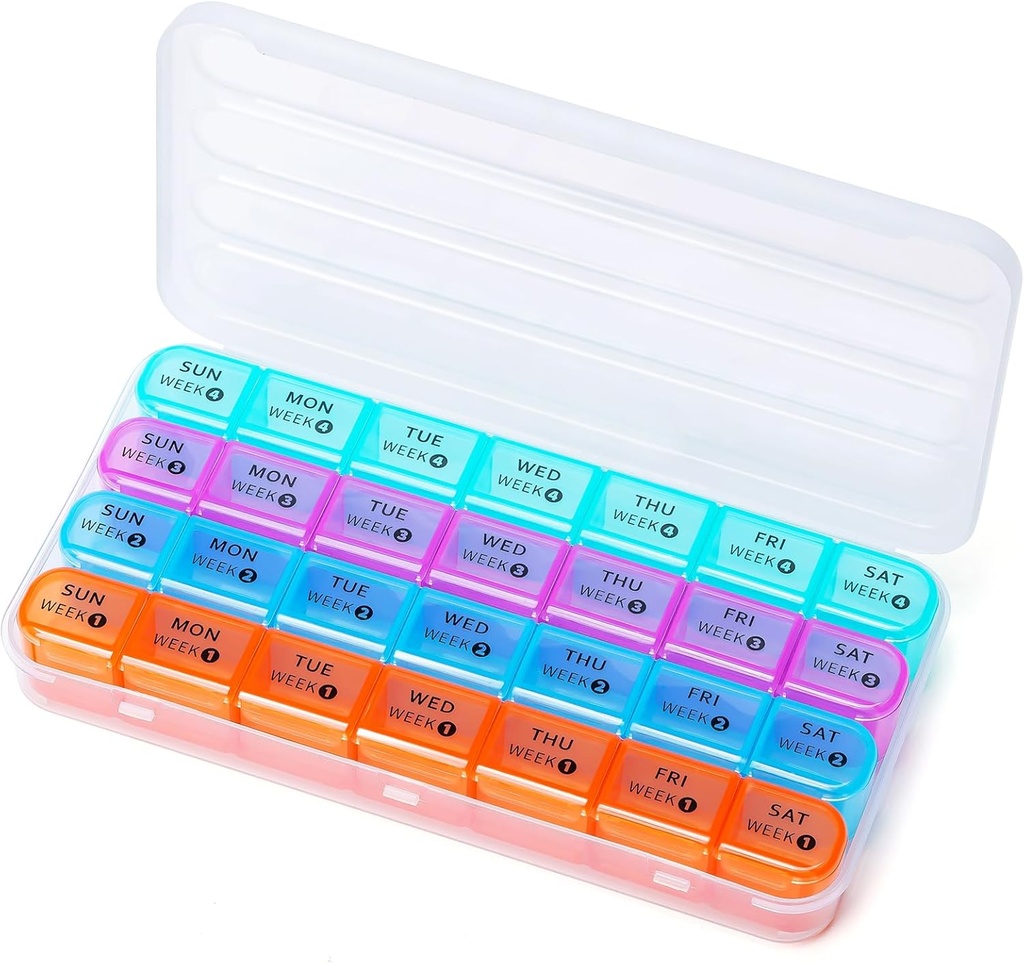28 Day Monthly Pill Organizer - Weekly Pill Box 1 Time a Day, 4 Weeks Large Pill Case for Traveling, Big Compartment Personal Pill Organizers for Vitamins, Fish Oils, Supplements and Medicine 2