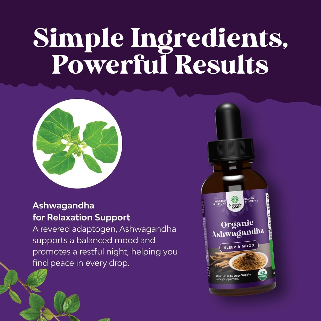 USDA Organic Ashwagandha Liquid Drops - Ashwagandha Root Extract for Stress and Mood Support - Delicious Pure Adaptogen Drops for Adults - Alcohol-Free Herbal Tinctures for Rest - 30 ml Bottle 6