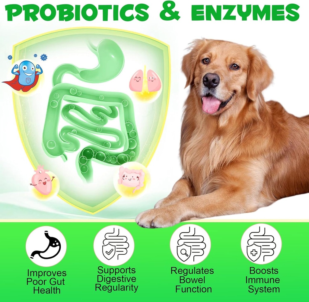 Probiotics for Dogs, 180 Chews Dog Probiotics and Digestive Enzymes, Promotes Gut Health, for Bowel Support, Immunity Health 4