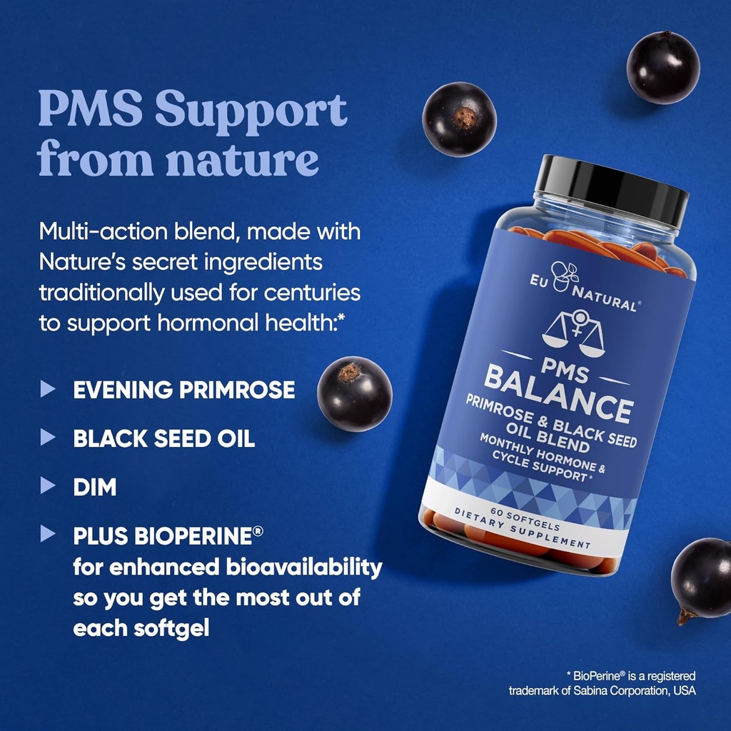 Balance PMS Vitamins for Women - Hormone Balance for Women, Menstrual Support - Primrose Oil, Black Seed Oil & DIM - 60 Liquid Softgels 3