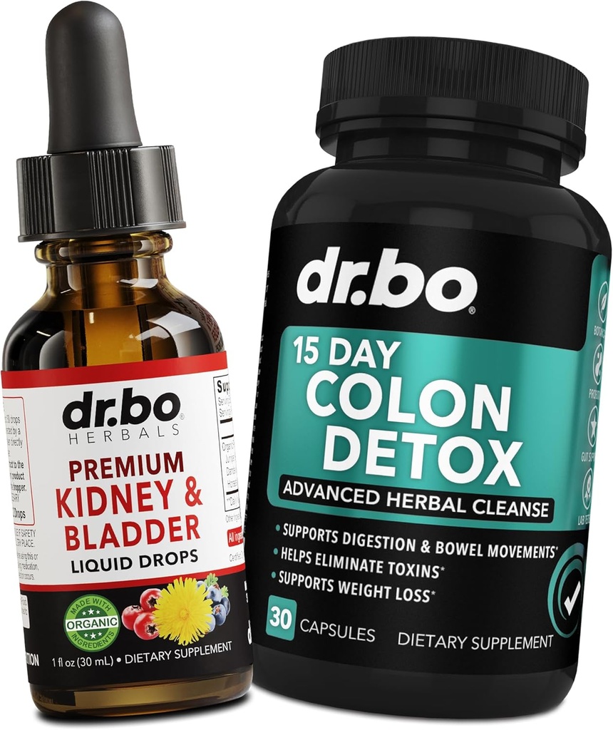 Kidney Support Supplement Bladder & Colon Cleanser Detox - Organic Kidney Bladder Supplements Drops, 15 Day Intestinal Cleanse Pills Probiotic - Renal Cleanse Detox Urinary Tract Bowel Movement 2