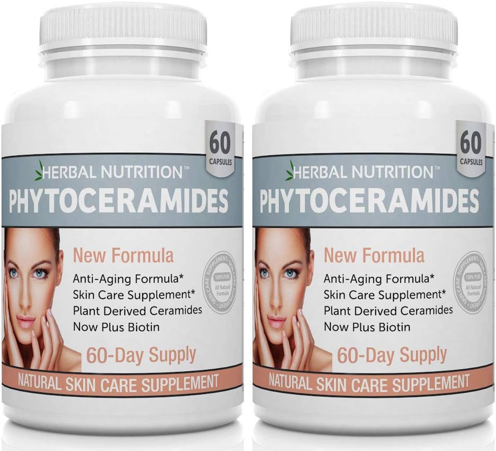 Phytoceramides Rice Based with Biotin Anti Aging Supplement, Wrinkle Remover and Facial Moisturizing with Phytoceramides Vitamin A, C, D and E, Two Bottle Pack, 120 Capsules 40mg, Gluten Free 2