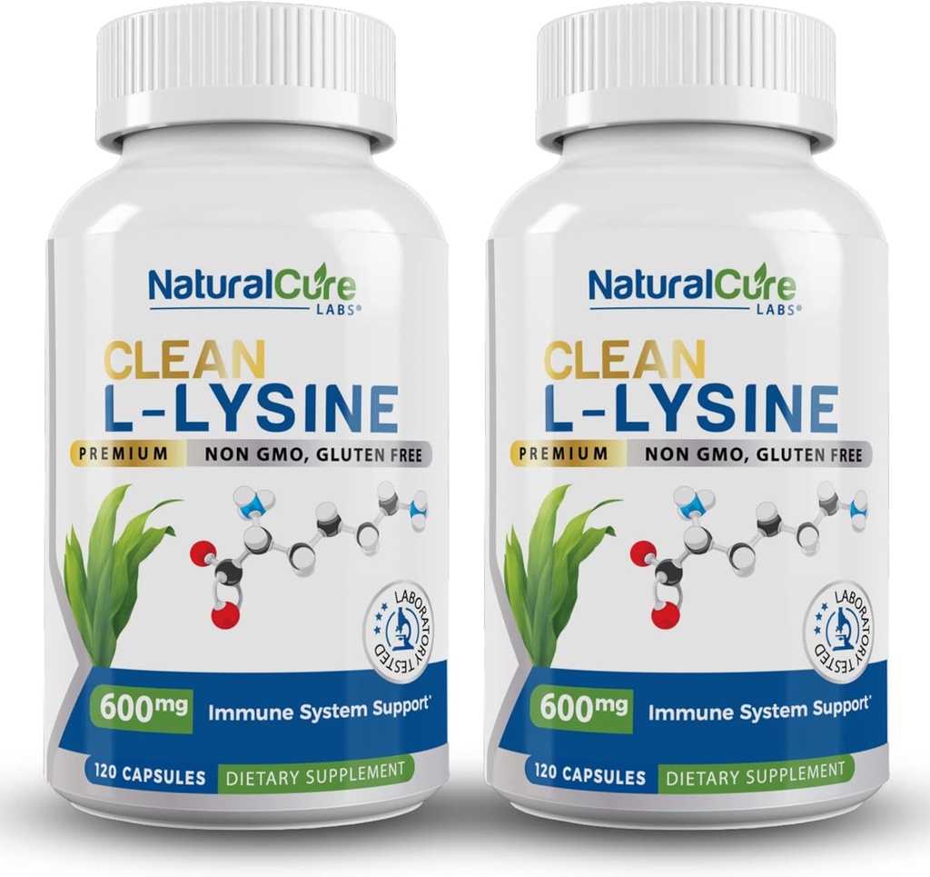 Natural Cure Labs Clean L-Lysine 600mg, 120 Capsules | Vegan, Non-GMO, & Gluten Free 2