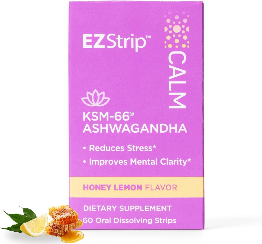 Calm – KSM-66 Ashwagandha Oral Strips. Stress Relief and Focus Supplement. Honey Lemon Flavor. Sugar Free, Gluten Free, Allergen Free, Non-GMO. Made in USA in an FDA-Registered Facility. 60 Pk 2