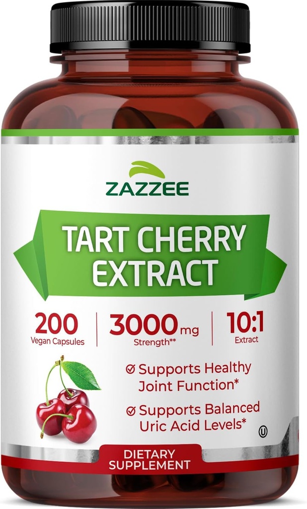 Zazzee Tart Cherry 10:1 Extract, 3000 mg Strength, 200 Vegan Capsules, 6+ Month Supply, Certified Kosher, Concentrated and Standardized 10X Extract, 100% Vegetarian, All-Natural, Gluten Free, Non-GMO 2