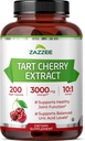 Zazzee Tart Cherry 10:1 Extract, 3000 mg Strength, 200 Vegan Capsules, 6+ Month Supply, Certified Kosher, Concentrated and Standardized 10X Extract, 100% Vegetarian, All-Natural, Gluten Free, Non-GMO 2