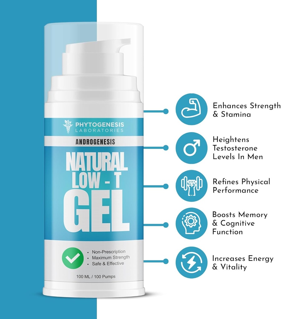Natural Low-T Support Gel - T Booster for Men - Muscle Recovery, Energy Booster, Healthy Aging 5