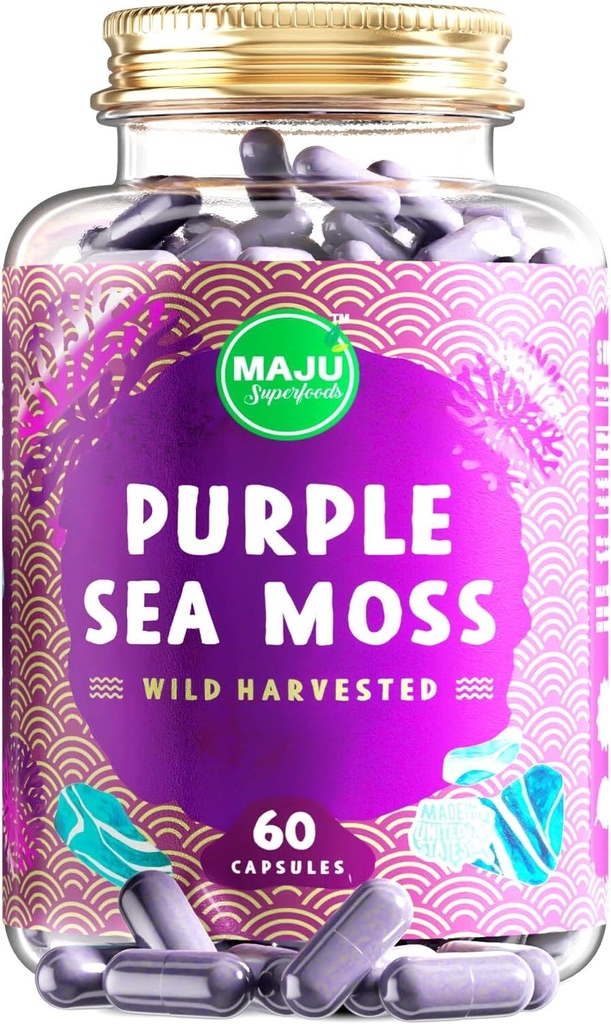 MAJU's Powerful Purple Sea Moss Capsules (60 ct), Extra-Strength Purple Minerals, Chondrus Crispus, Stronger Than Gel, Compare to Organic Irish Seamoss Capsule, Wild Harvested Powder Pills 2