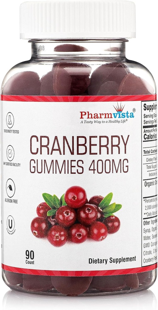 Cranberry Gummies for Kids & Adults 400mg-Gluten Free Allergen Free Nutrient Rich Vegan Supplement -Cranberry Chews-90 Count 2