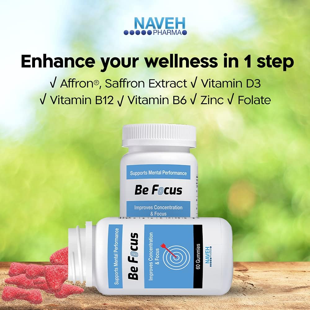 NAVEH PHARMA Be Focus | Focus Supplement | Natural Brain Booster for Kids & Adults | 30mg Saffron Supplements | Nootropic | Help with Memory & Attention | 60 Vegan & Non GMO Gummies (Strawberry) 3