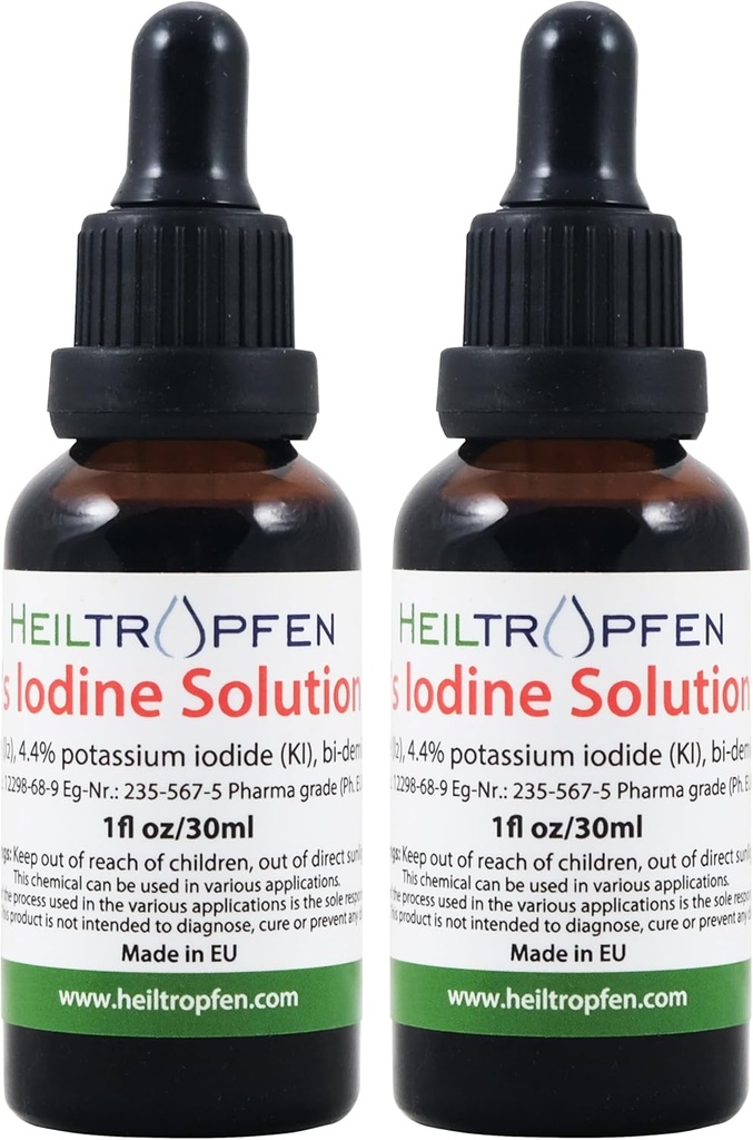 2X 2.2% Lugol's Iodine Solution 2x1 Fl Oz - 2x30 ml | Pharmaceutical Grade Ingredients | Lugols Solution Made with Iodine and Potassium Iodide | Set of Two Bottles | Heiltropfen® 4