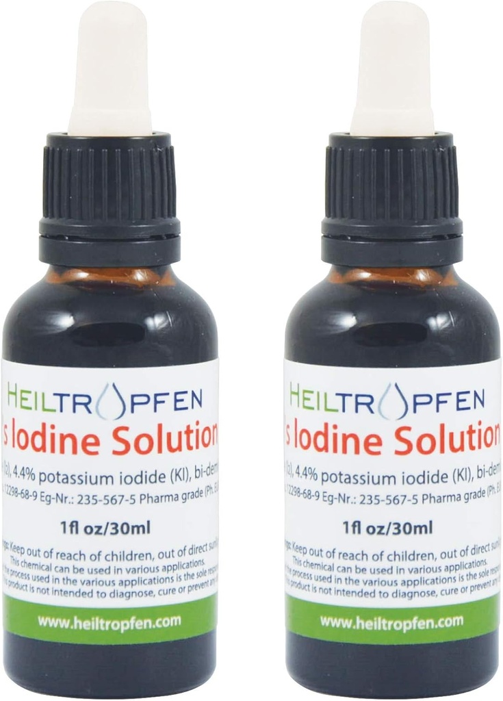 2X 2.2% Lugol's Iodine Solution 2x1 Fl Oz - 2x30 ml | Pharmaceutical Grade Ingredients | Lugols Solution Made with Iodine and Potassium Iodide | Set of Two Bottles | Heiltropfen® 5