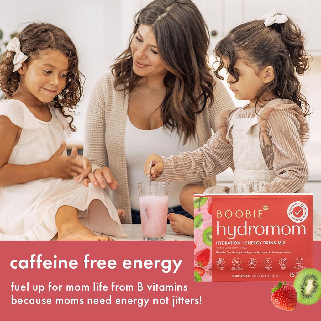 Boobie Hydromom Superfood Electrolyte Drink Mix, Strawberry Kiwi | Refreshing Energy & Hydration Boost for Mamas | On-The-Go & Travel Essentials for Pregnancy, Lactation, & Beyond, 15 Packets 5