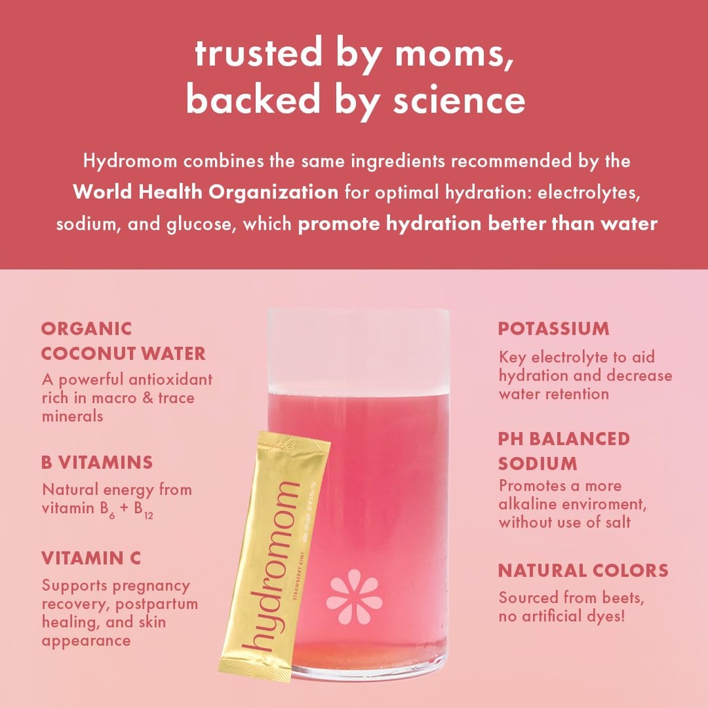 Boobie Hydromom Superfood Electrolyte Drink Mix, Strawberry Kiwi | Refreshing Energy & Hydration Boost for Mamas | On-The-Go & Travel Essentials for Pregnancy, Lactation, & Beyond, 15 Packets 6