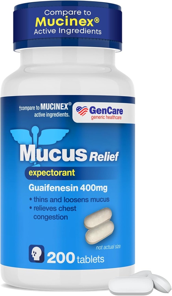 GenCare Mucus Relief Expectorant Guaifenesin 400 mg 200 Tablets Value Pack - Fast Acting Thinning of Mucus for Colds, Chest Congestion, Flu, Coughing and Allergies 2