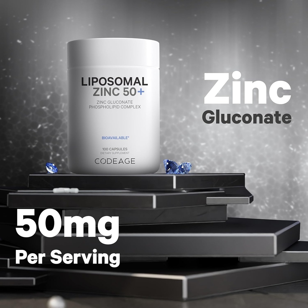 Codeage Liposomal Zinc Supplement – 3 Month Supply – One Per Day - 50 mg Zinc Gluconate Vitamin Pills - Essential Mineral Supplements Zinc Plus Liposomal Delivery Matrix - Vegan Non-GMO - 100 Capsules 4