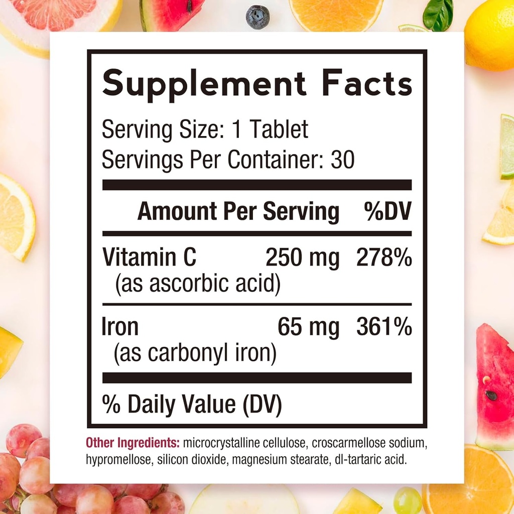 Doctor's Recipes Iron Supplement 65 mg with Vitamin C - Maximized Absorption & Stomach Friendly Iron Pills for Red Blood Cells Formation, Heart, Brain & Immunity Health - Vegan Non-GMO 30 Iron Tablets 3