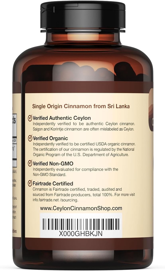 Ceylon Cinnamon Shop Organic Ceylon Cinnamon (100% Certified) Supplement, 180 Capsules, 3 Month Supply 3