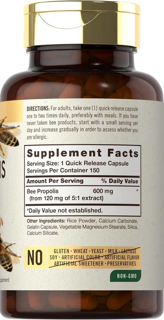 Carlyle Bee Propolis Capsules 600mg | 150 Count | Extract Supplement | Non-GMO, Gluten Free 3