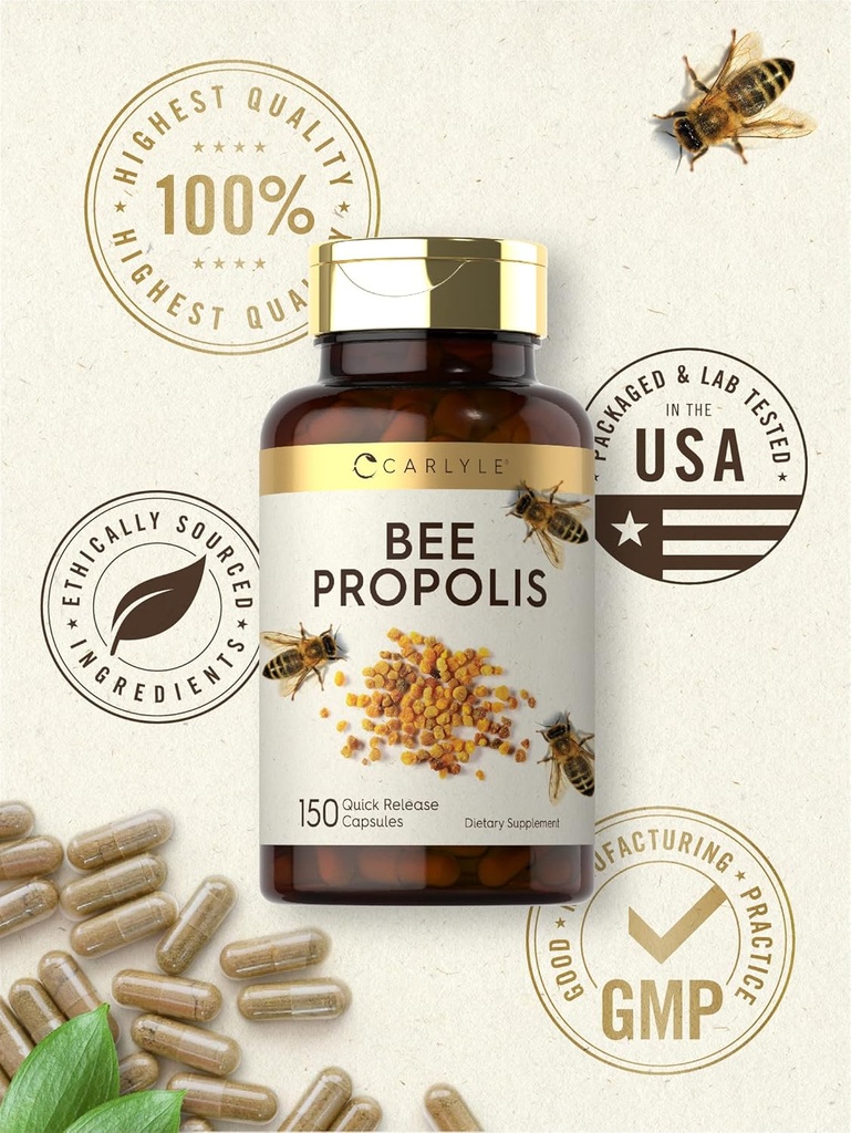 Carlyle Bee Propolis Capsules 600mg | 150 Count | Extract Supplement | Non-GMO, Gluten Free 6