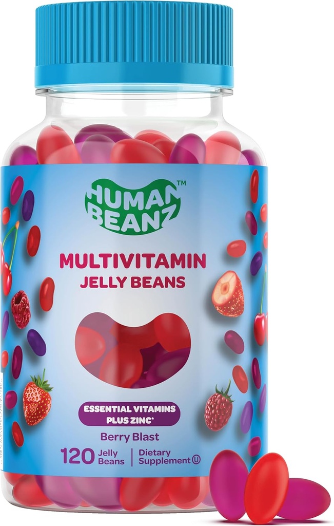 Multivitamin Jelly Bean Gummies with Zinc for Men and Women, Immune Support Dietary Supplements for Adults, Vegetarian, 120 Berry Blast Jelly Beans, Kosher 2
