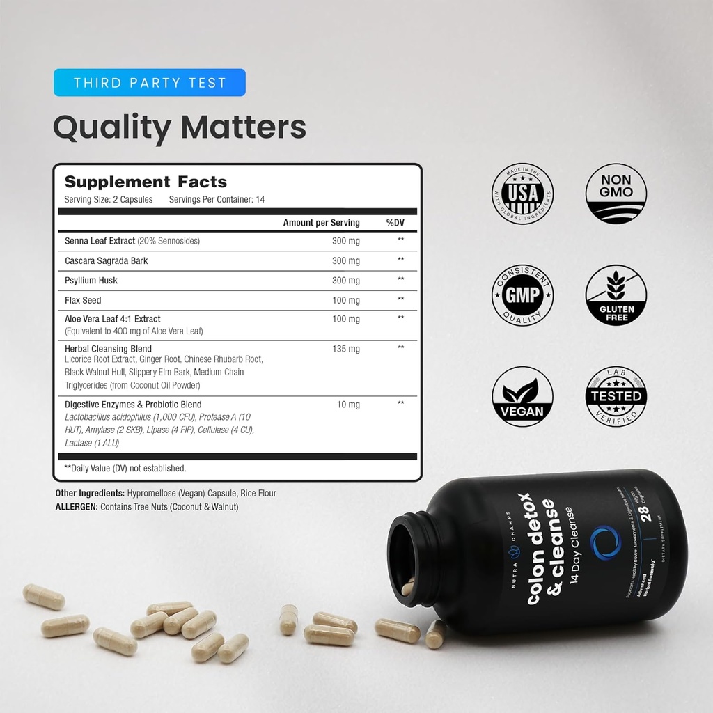 NutraChamps Colon Cleanse & Detox for Weight Loss [14 Day Quick Cleanser] Safe & Effective Formula with Probiotic & Digestive Enzymes for Constipation Relief 3