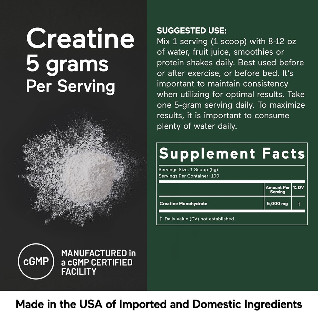 SMARTERNUTRITION Creatine Monohydrate Powder, 5000mg (5g) Per Serving - Creatine Powder for Women & Men, Unflavored, Pre-Workout & Post Workout Support for Muscle Mass & Hydration [100 Servings] 5