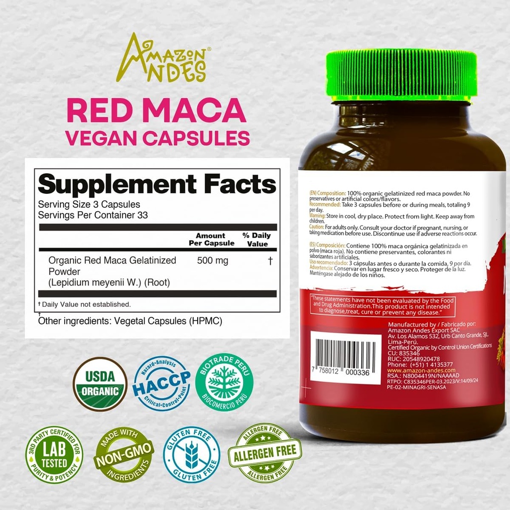 Red Maca Root and Aguaje Capsules for Women l Organic Female Health Supplement l Strong Hormone Regulator Pack l   Andes 3