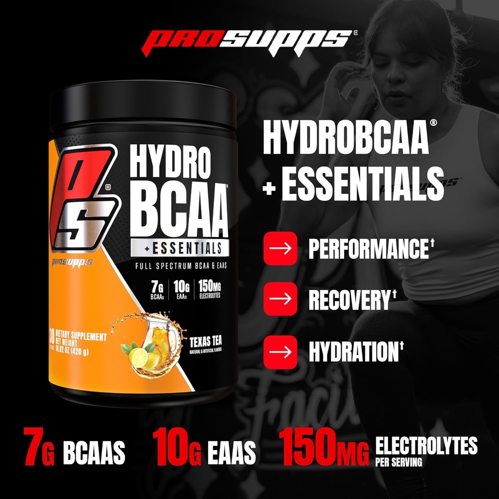 PROSUPPS HydroBCAA Essential Amino Acids Powder, Texas Tea - Workout Supplement with BCAA, EAAs & Electrolytes for Hydration & Recovery - Stimulant-Free, Soy & Gluten-Free - 30 Servings 3